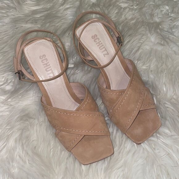 SCHUTZ Shoes - Schutz Anayra Nubuck Honey Beige Sandals
